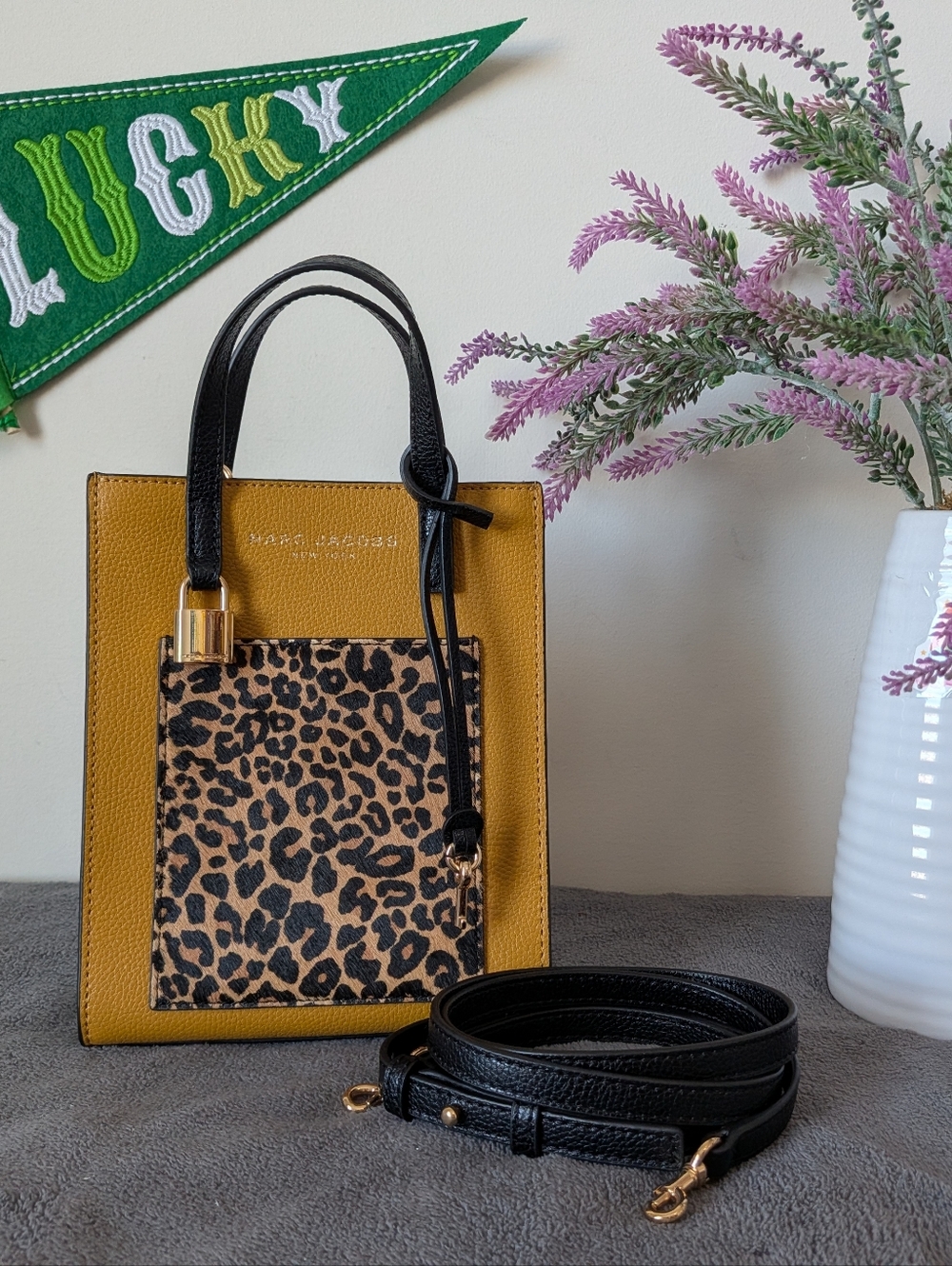 Marc Jacobs Micro Grind Tote In Yellow And Leopard